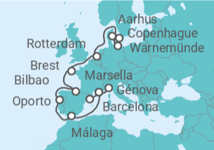 Itinerario del Crucero desde Copenhague (Dinamarca) a Barcelona (España) - MSC Cruceros