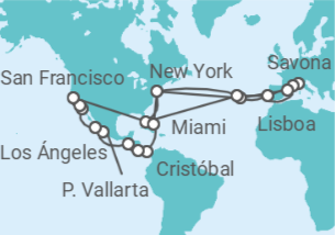 Itinerario del Crucero desde Savona (Italia) a San Francisco (California)  - Costa Cruceros