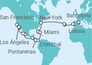 Itinerario del Crucero desde Barcelona (España) a San Francisco (California)  - Costa Cruceros