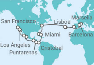 Itinerario del Crucero desde Marsella (Francia) a San Francisco (California)  - Costa Cruceros