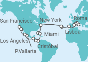 Itinerario del Crucero desde Civitavecchia (Roma) a San Francisco (California)  - Costa Cruceros
