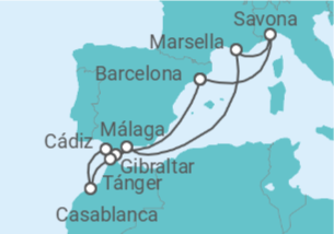 Itinerario del Crucero Gibraltar, Marruecos, España, Francia, Italia - Costa Cruceros
