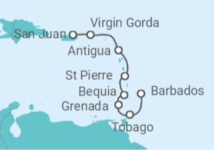 Itinerario del Crucero Islas Vírgenes - Reino Unido, Antigua Y Barbuda, Martinica, San Vicente e Islas Granadinas - Azamara Club Cruises
