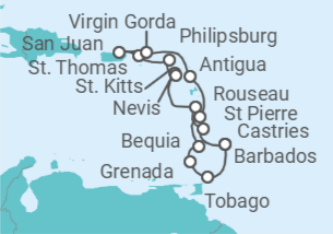 Itinerario del Crucero Santa Lucía, San Cristóbal Y Nieves, Saint Maarten, Islas Vírgenes - Eeuu, Puerto Rico, Islas Vír... - Azamara Club Cruises