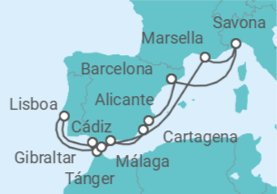 Itinerario del Crucero Italia, España, Marruecos, Gibraltar, Portugal - Costa Cruceros