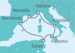 Itinerario del Crucero Francia, Italia, Túnez - Costa Cruceros