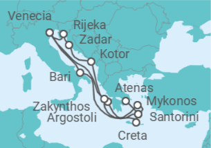 Itinerario del Crucero desde Atenas (Grecia) a Venecia (Italia)  - Costa Cruceros