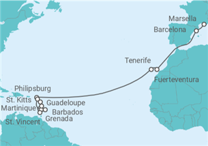 Itinerario del Crucero desde Marsella (Francia) a Guadalupe (Pointe-à-Pitre) - MSC Cruceros