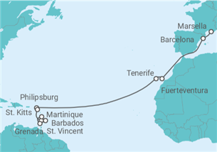 Itinerario del Crucero España, Saint Maarten, San Cristóbal Y Nieves, San Vicente e Islas Granadinas, Barbados - MSC Cruceros