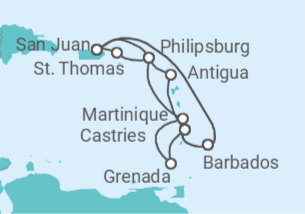 Itinerario del Crucero Islas Vírgenes - Eeuu, Saint Maarten, Antigua Y Barbuda, Santa Lucía, Barbados, Puerto Rico, Mart... - Princess Cruises