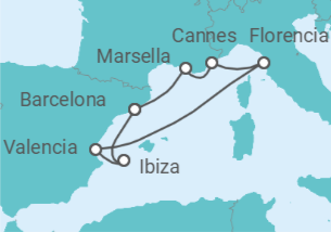 Itinerario del Crucero Francia, Italia, España - Virgin Voyages