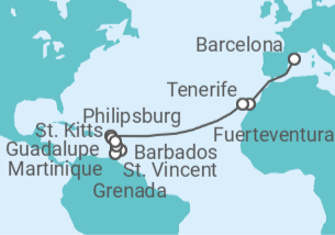 Itinerario del Crucero España, Saint Maarten, San Cristóbal Y Nieves, San Vicente e Islas Granadinas, Barbados, Martinic... - MSC Cruceros