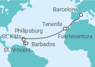 Itinerario del Crucero España, Saint Maarten, San Cristóbal Y Nieves, San Vicente e Islas Granadinas - MSC Cruceros
