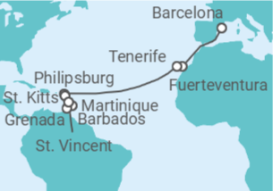 Itinerario del Crucero España, Saint Maarten, San Cristóbal Y Nieves, San Vicente e Islas Granadinas, Barbados - MSC Cruceros
