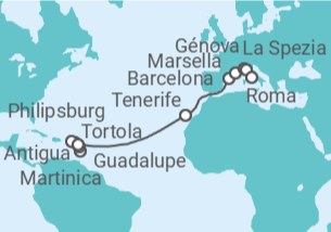 Itinerario del Crucero desde Fort de France (Martinica)  a Civitavecchia (Roma) - MSC Cruceros
