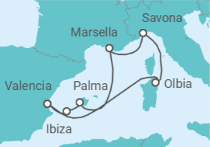 Itinerario del Crucero Italia, España, Francia - Costa Cruceros