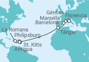 Itinerario del Crucero Italia, Francia, España, Marruecos, Antigua Y Barbuda, Saint Maarten, San Cristóbal Y Nieves - MSC Cruceros