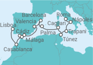 Itinerario del Crucero desde Civitavecchia (Roma) a Lisboa - Silversea