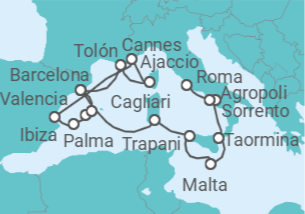 Itinerario del Crucero desde Barcelona (España) a Civitavecchia (Roma) - Silversea