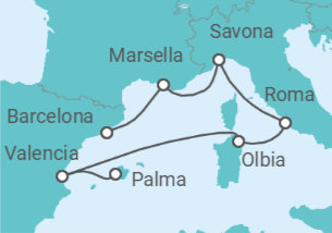 Itinerario del Crucero desde Palma de Mallorca (España) a Barcelona (España) - Costa Cruceros