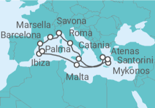 Itinerario del Crucero Italia, Grecia, Malta, España, Francia - Costa Cruceros
