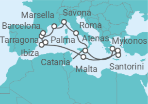 Itinerario del Crucero desde Tarragona (España) a Barcelona (España) - Costa Cruceros