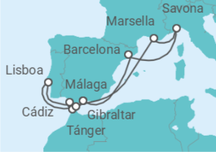 Itinerario del Crucero Marruecos, España, Gibraltar, Portugal, Francia, Italia - Costa Cruceros