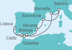 Itinerario del Crucero Italia, España, Portugal, Gibraltar - Costa Cruceros