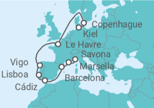 Itinerario del Crucero desde Kiel (Alemania) a Savona (Italia) - Costa Cruceros