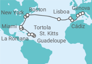 Itinerario del Crucero desde Guadalupe (Pointe-à-Pitre) a Génova (Italia) - Costa Cruceros