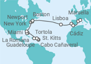 Itinerario del Crucero desde Guadalupe (Pointe-à-Pitre) a Marsella (Francia) - Costa Cruceros