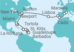 Itinerario del Crucero desde La Romana (R.Dominicana) a Marsella (Francia) - Costa Cruceros