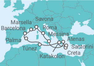 Itinerario del Crucero Italia, Grecia, Túnez, España, Francia - Costa Cruceros