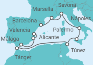 Itinerario del Crucero desde Barcelona (España) a Valencia (España)  - Costa Cruceros