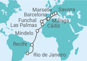 Itinerario del Crucero desde Río de Janeiro (Brasil) a Savona (Italia) - Costa Cruceros