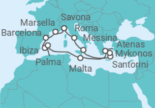 Itinerario del Crucero Francia, España, Malta, Grecia, Italia - Costa Cruceros