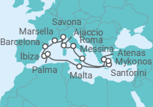 Itinerario del Crucero Francia, Italia, España, Malta, Grecia - Costa Cruceros