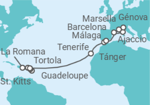 Itinerario del Crucero desde Guadalupe (Pointe-à-Pitre) a Marsella (Francia) - Costa Cruceros