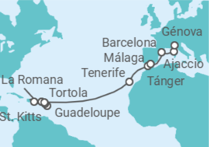 Itinerario del Crucero desde Guadalupe (Pointe-à-Pitre) a Génova (Italia) - Costa Cruceros