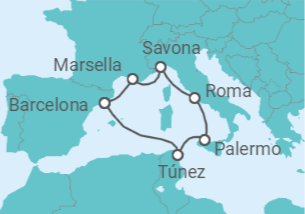 Itinerario del Crucero Italia, Francia, España, Túnez - Costa Cruceros
