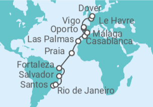 Itinerario del Crucero desde Santos (Sao Paulo) a Dover (Inglaterra) - Costa Cruceros