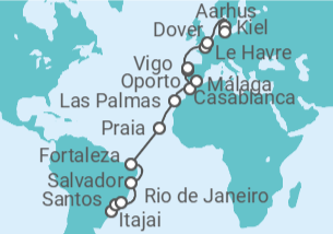 Itinerario del Crucero desde Itajai (Brasil) a Kiel (Alemania) - Costa Cruceros