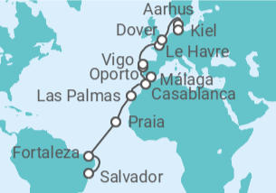Itinerario del Crucero desde Salvador Bahía (Brasil) a Kiel (Alemania) - Costa Cruceros