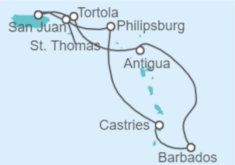 Itinerario del Crucero Islas Vírgenes - Reino Unido, Antigua Y Barbuda, Barbados, Santa Lucía, Saint Maarten, Islas Vírg... - Norwegian Cruise Line