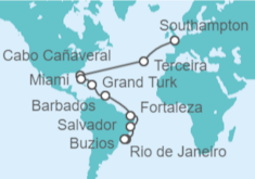 Itinerario del Crucero desde Southampton (Londres) a Río de Janeiro (Brasil) - Cunard