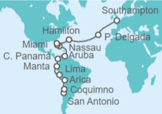 Itinerario del Crucero desde San Antonio (Santiago de Chile) a Southampton (Londres) - Cunard
