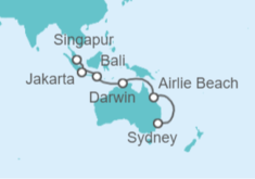 Itinerario del Crucero Australia, Indonesia - Cunard