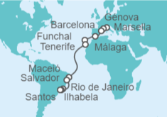 Itinerario del Crucero desde Génova (Italia) a Santos (Sao Paulo) - MSC Cruceros