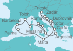 Itinerario del Crucero Francia, Italia, Grecia, Montenegro, Croacia, Malta, España - Cunard