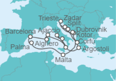 Itinerario del Crucero Francia, Italia, Grecia, Montenegro, Croacia, Malta, España - Cunard